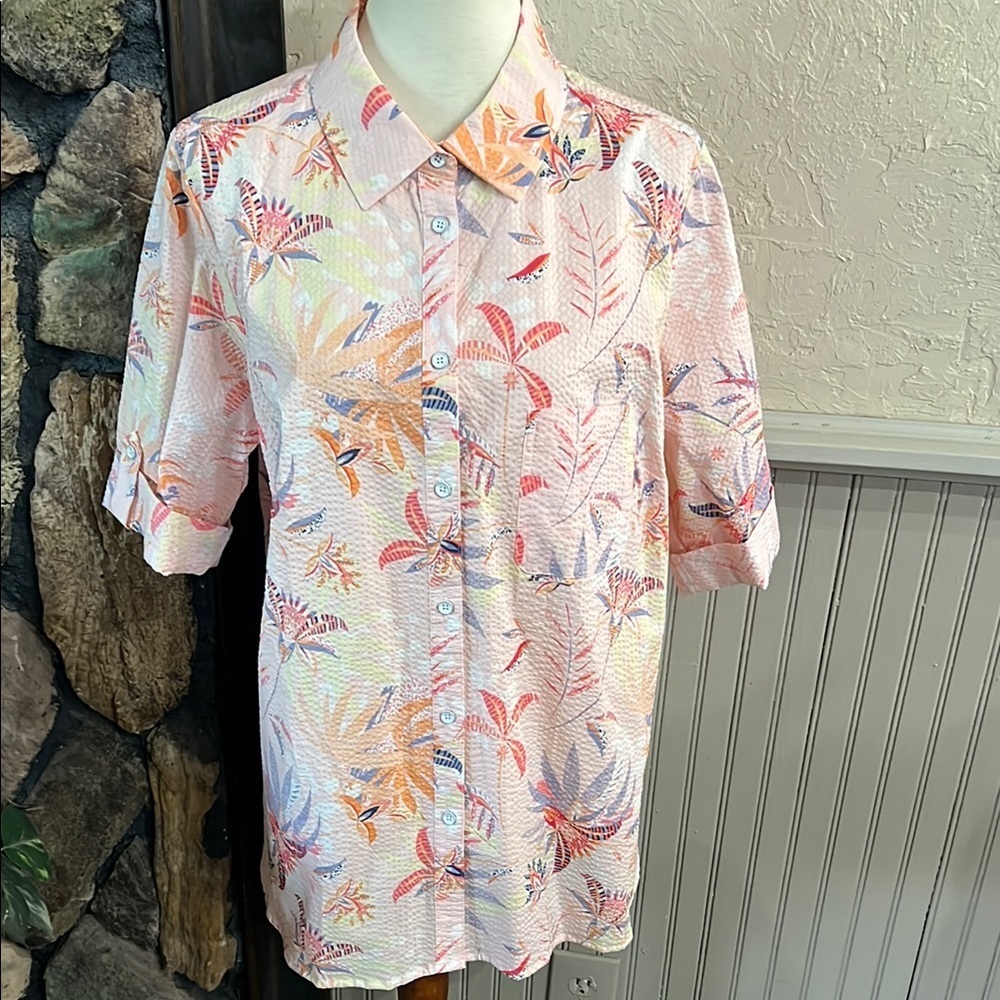 Foxcroft Pink and Orange Casual Button Down Shirt